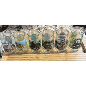 Vintage Welch's WWF Endangered Species Glasses Set 6 Wildlife Collector Tumblers